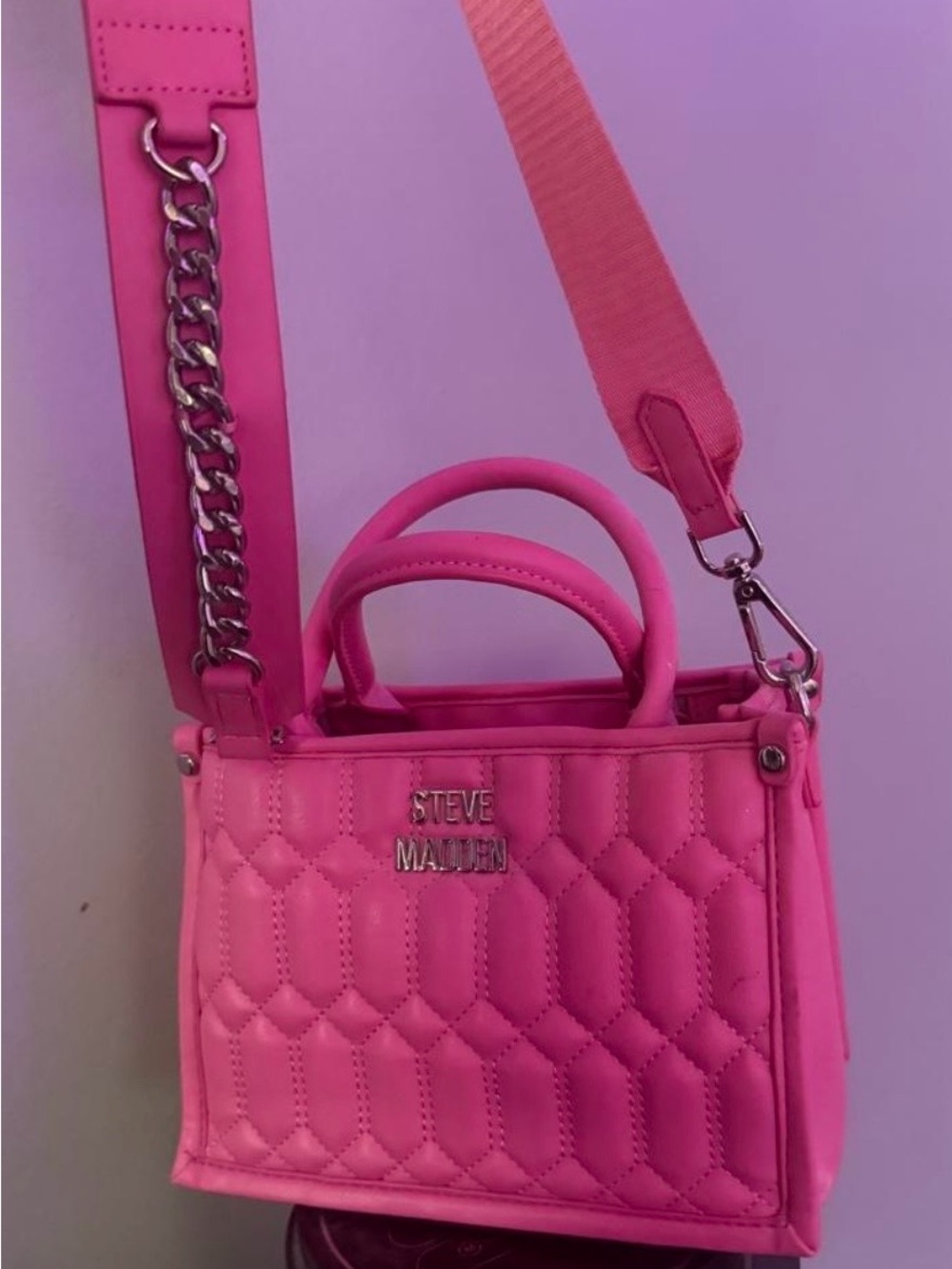 Steve Madden Hot Pink Quilted Mini Satchel